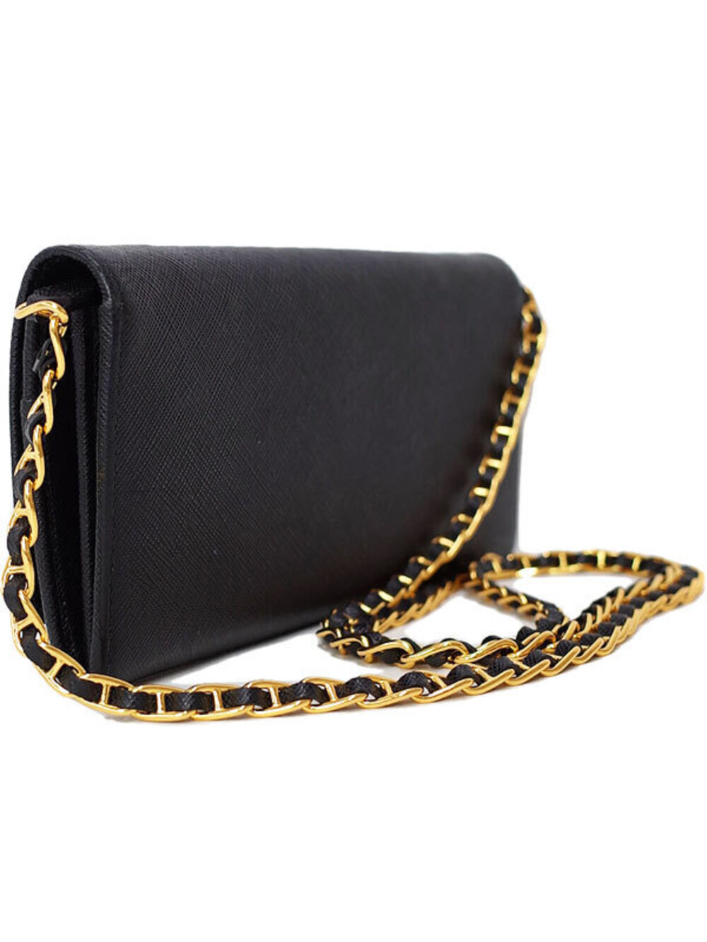 Prada Wallet strap Saffiano Continental Black Chain Flap Black